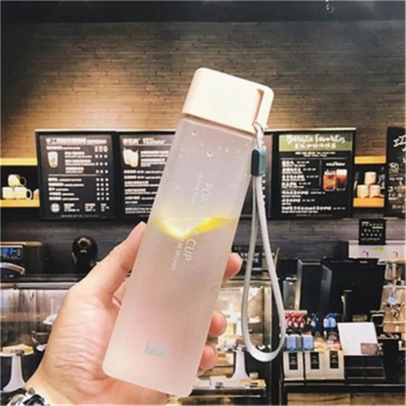 Square Frosted Plastic Water Bottle: Portable Leak-proof Travel Companion