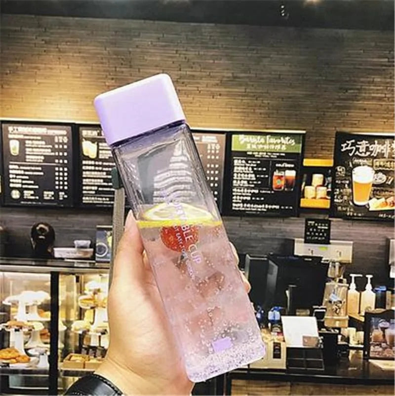 Square Frosted Plastic Water Bottle: Portable Leak-proof Travel Companion