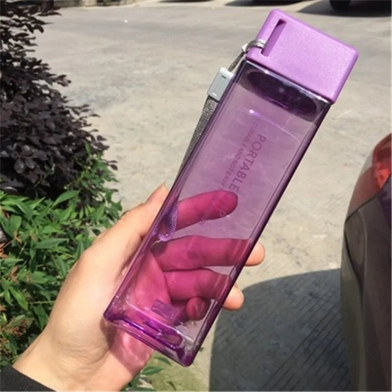 Square Frosted Plastic Water Bottle: Portable Leak-proof Travel Companion